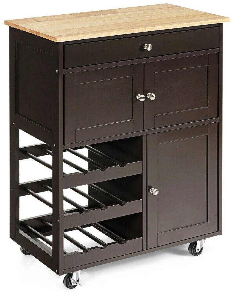 Carrinho de cozinha Carrinho de ilha de cozinha com tampo de madeira Gaveta 67 x 37 x 86,5 cm Preto