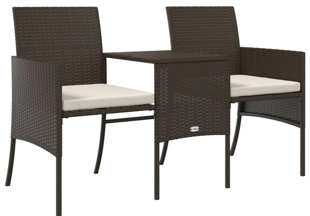 Sofá de jardim de 2 lugares com mesa e bancos vime PE castanho
