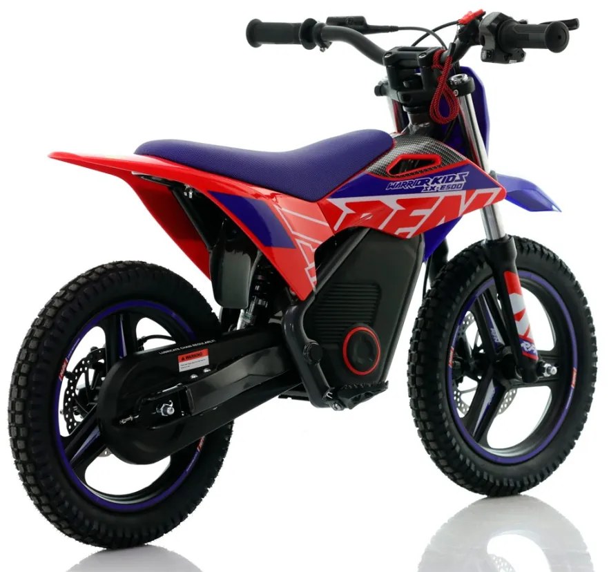 Mini moto elétrica para crianças velocidade até 35Km/h C/Limitador RFN Warrior SX-E500 500W 36V 14/14” Azul e Vermelho
