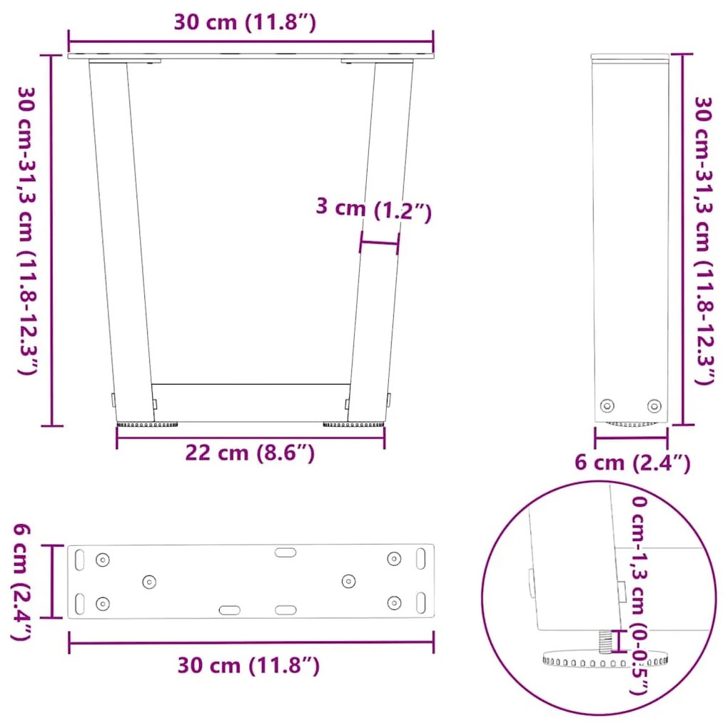 Pés para mesa de centro em V, 2 peças, antracite, 30x(30-31,3) cm, aço