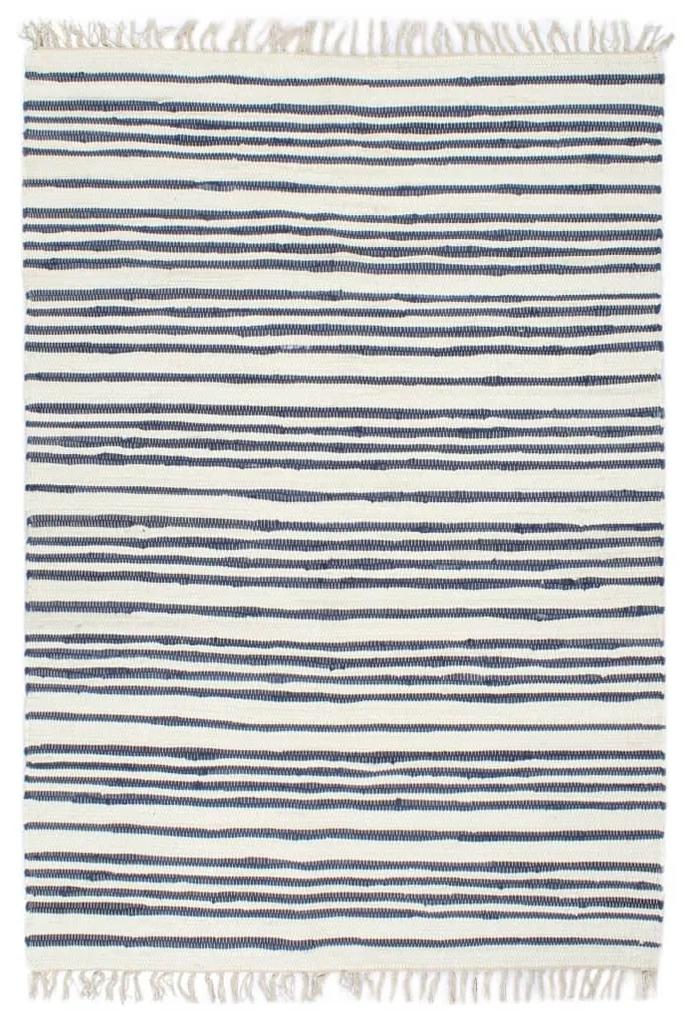 133923 vidaXL Tapete chindi tecido à mão algodão 160x230 cm azul e branco