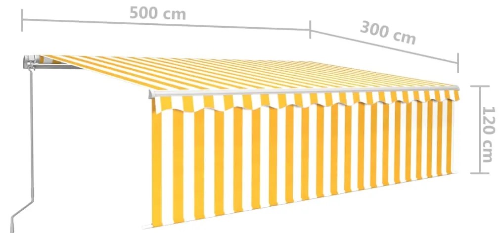 Toldo retrátil manual com estore/LED 5x3 m amarelo e branco