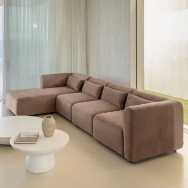 Sofá Modular Chaise Longue Esquerdo De 4 Peças Fogler Bombazina Camelo Castanho - Sklum
