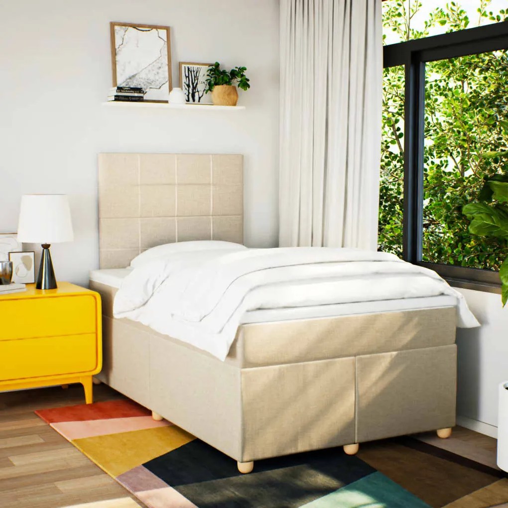 Cama boxspring com colchão 120x190 cm tecido cor creme