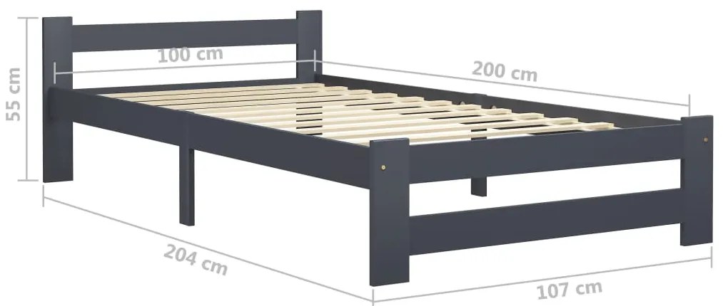 Estrutura de cama 100x200 cm pinho maciço cinzento-escuro