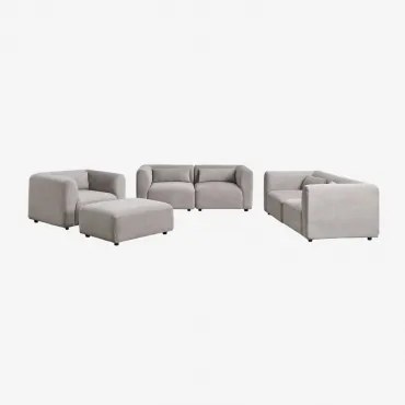 Conjunto De Sala Com 2 Sofás Modulares De 2 Peças, Poltrona E Puff Fogler Bombazina Toupeira Claro - Sklum