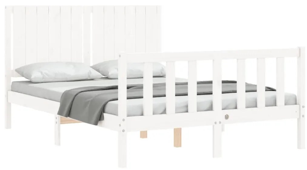 Estrutura de cama com cabeceira 140x200cm madeira maciça branco