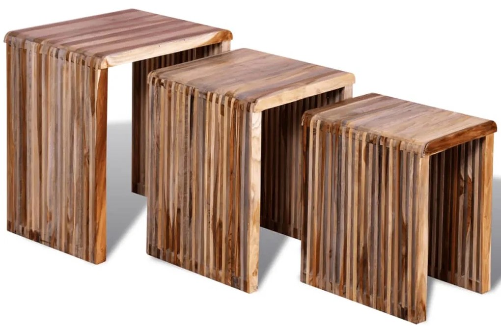 vidaXL Conjunto de mesas de encastrar 3 pcs teca reciclada
