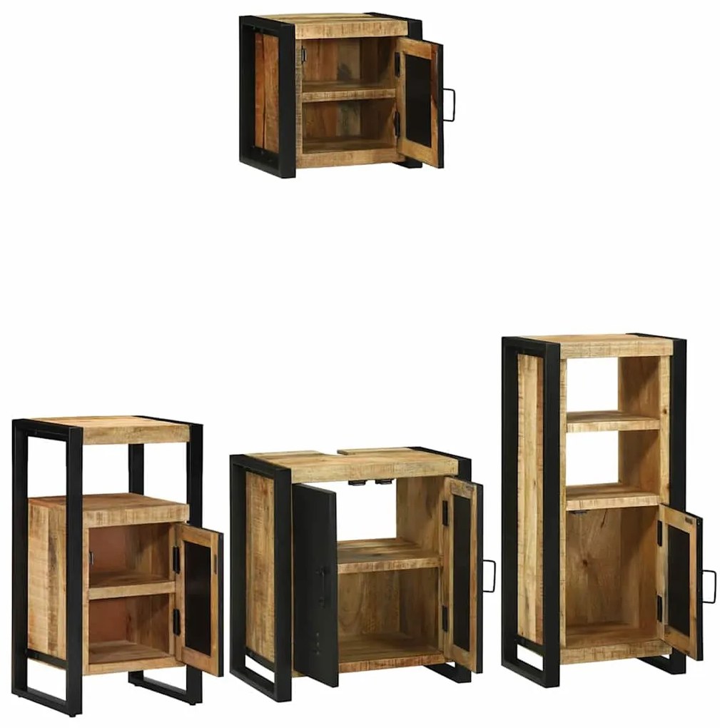 Conjunto de Móveis para Banheiro 4 pcs Madeira de manga maciça