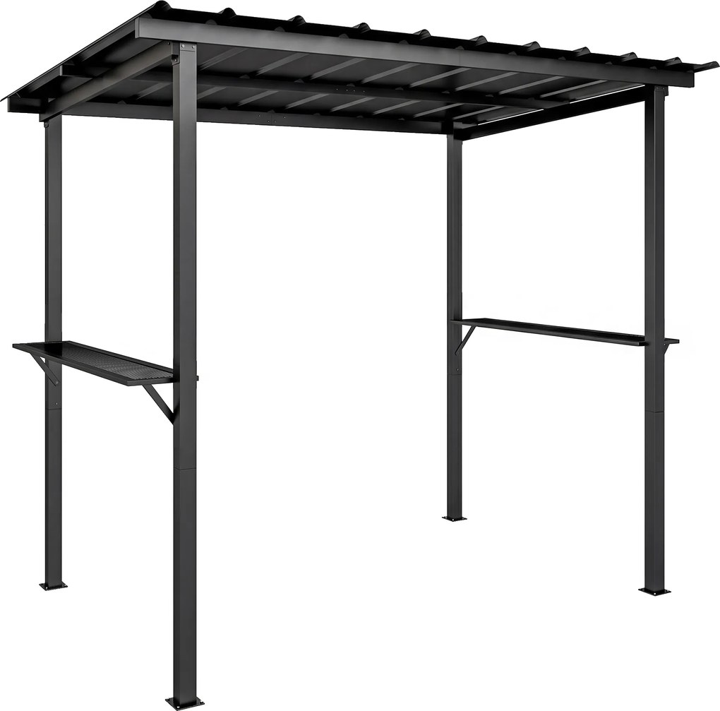 Outsunny Pavilhão para Churrasco 2,71 x 1,82 m Pavilhão de jardim com telhado inclinado, prateleiras laterais Proteção UV 50+ Preto | Aosom Portugal