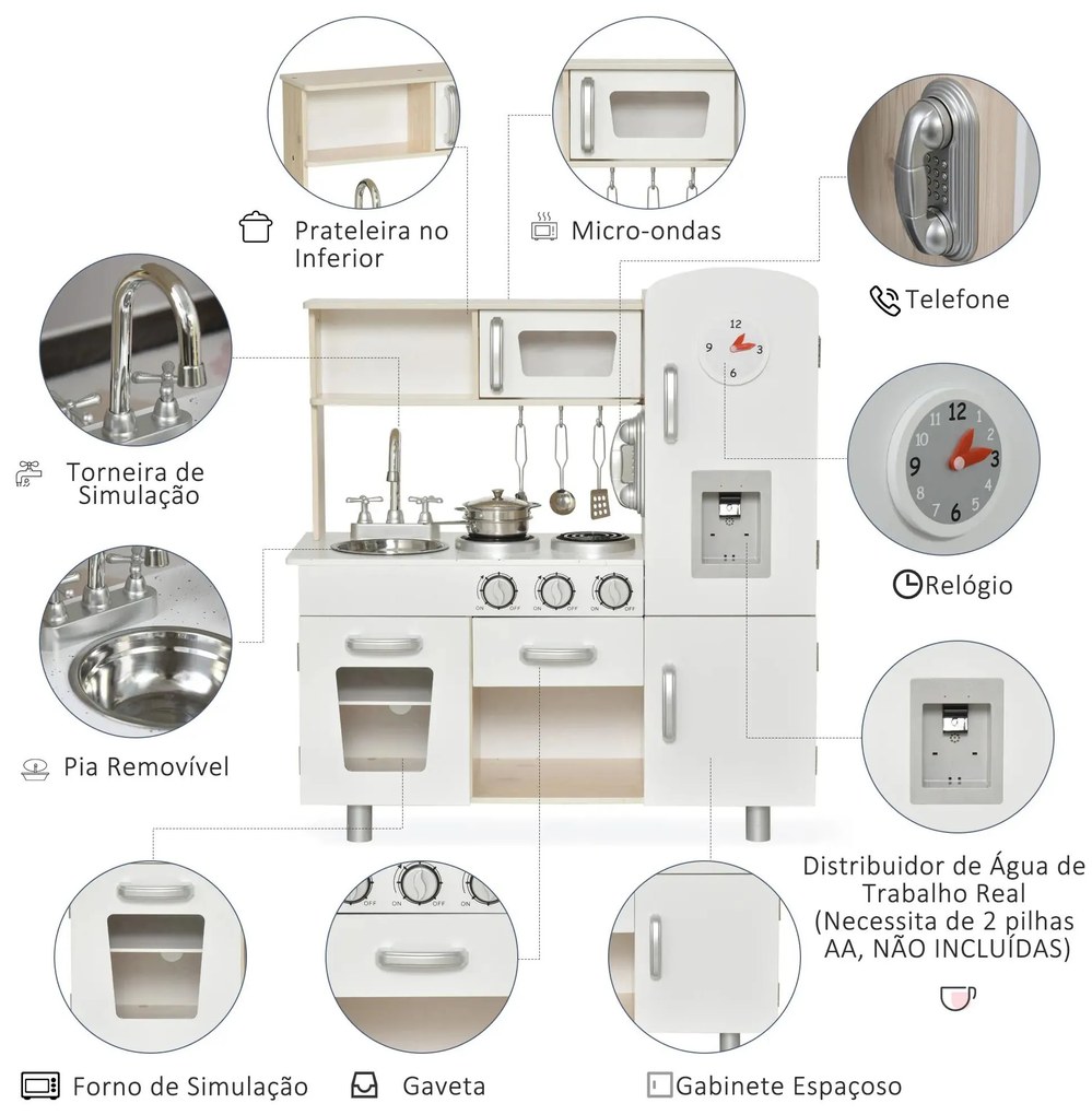 conjunto de brinquedo de cozinha para crianças acima de 3 anos inclui acessorios  74x30x81cm Branco