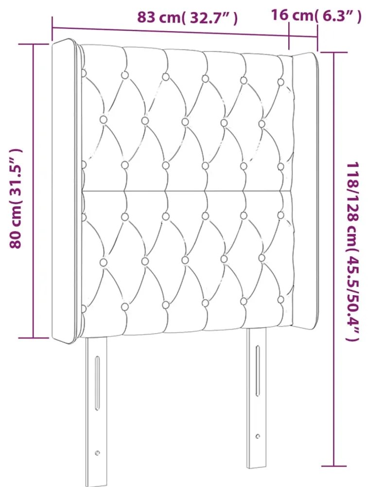 Cabeceira cama c/ luzes LED veludo 83x16x118/128 cm cinza-claro