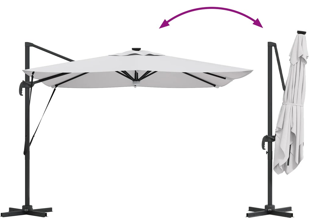 Guarda-sol Cantilever Roma com LEDs Areia 286x285x270 cm Alumínio