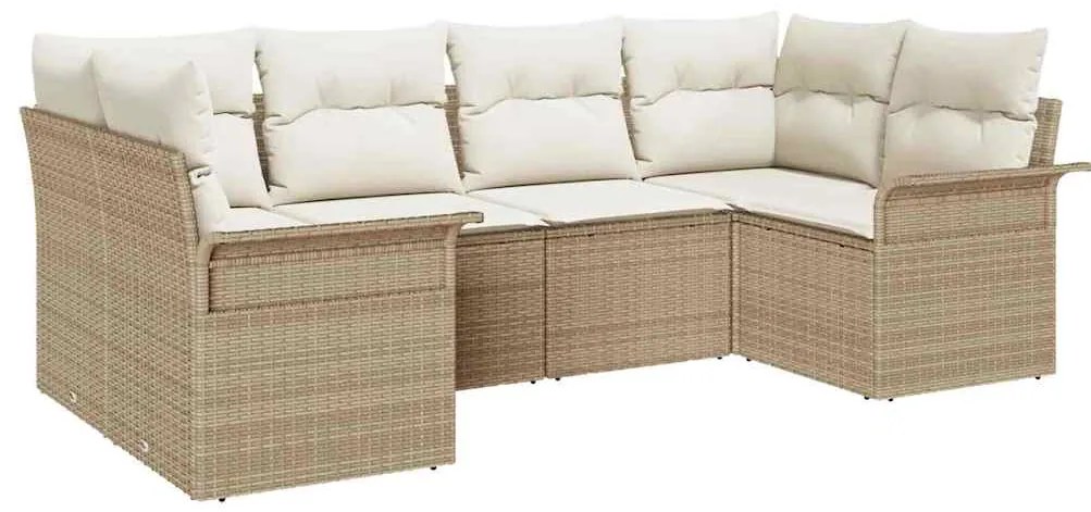 Conjunto de Sofá de Jardim vidaXL 6 Peças com Almofadas Bege Rattan Po