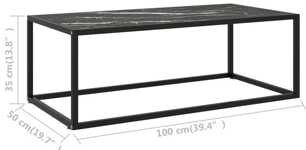 Mesa de centro 100x50x35 cm vidro mármore preto