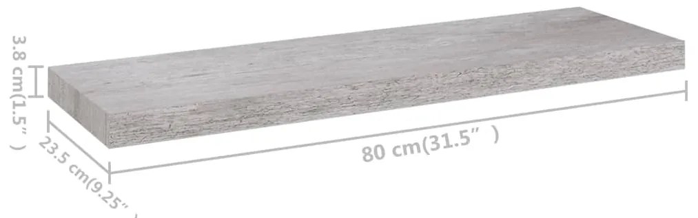 Prateleira de parede 80x23,5x3,8 cm MDF cinzento-cimento
