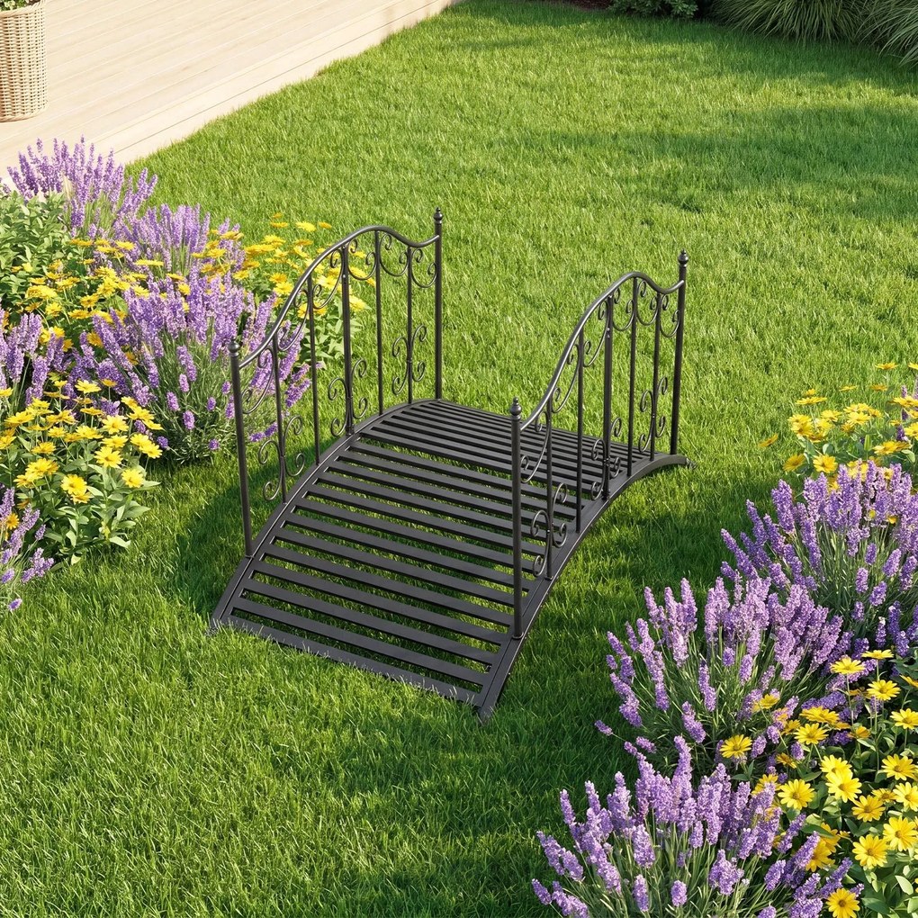 Ponte de jardim em metal com corrimões laterais e design elegante 118 x 67 x 70 cm; capacidade de carga de 150 kg; para lagos, ribeiros, jardim e relv