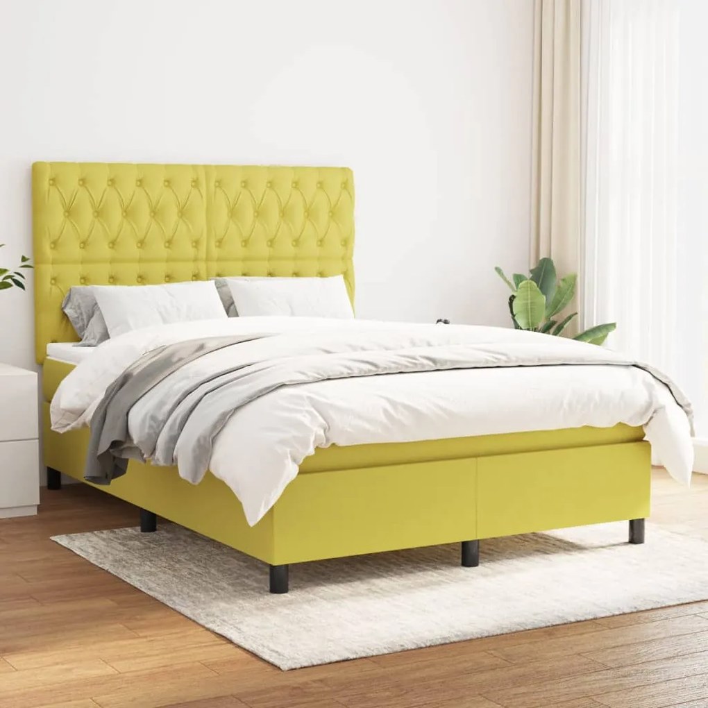 vidaXL Cama com molas/colchão 140x190 cm tecido verde
