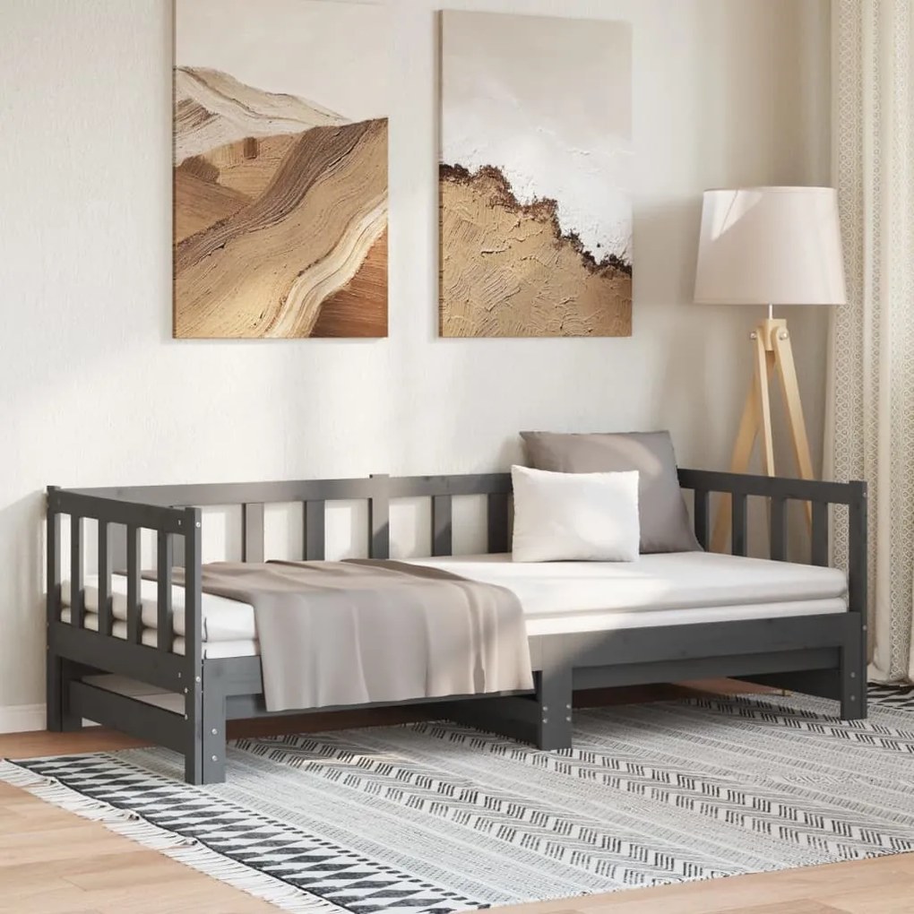 vidaXL Estrutura sofá-cama de puxar 2x(90x190) cm pinho maciço cinza