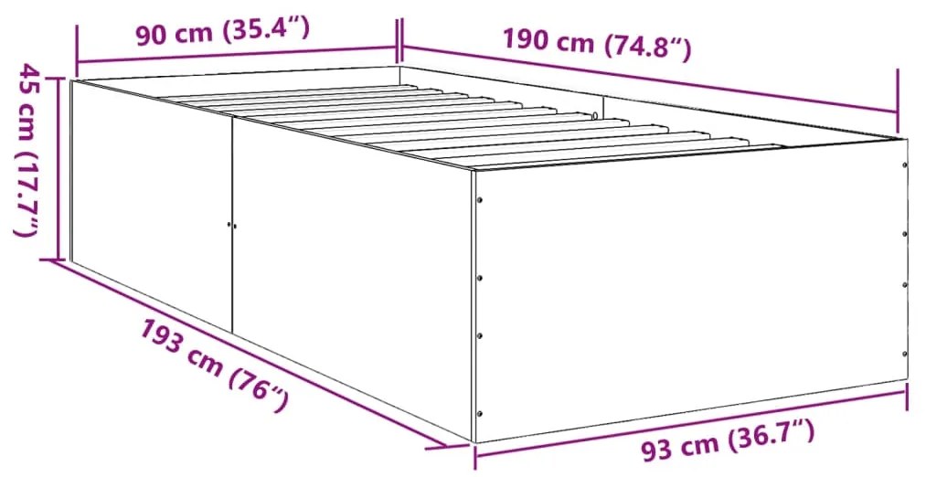 Estrutura de cama 90x190cm derivados de madeira carvalho sonoma