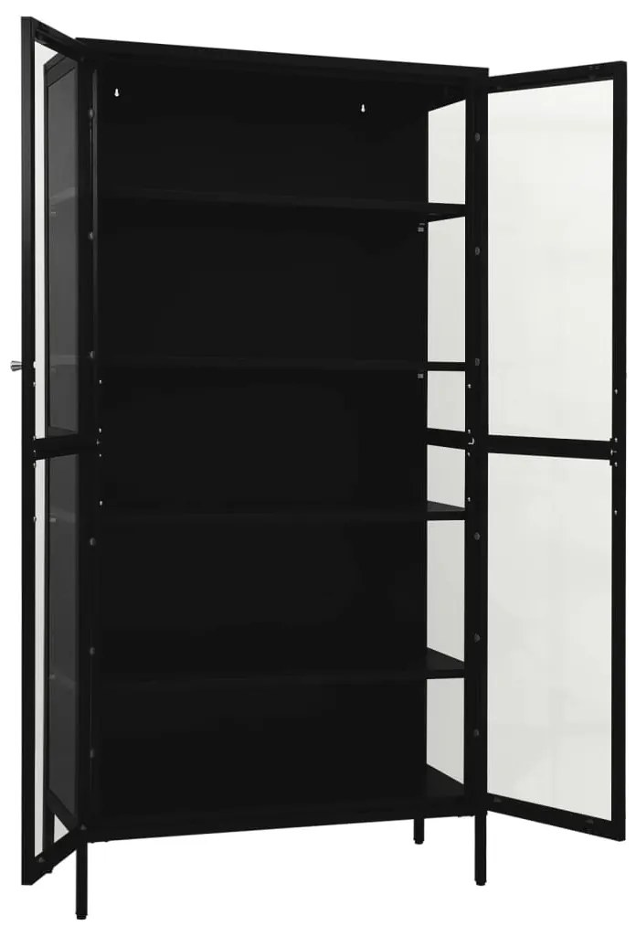 Vitrine 90x40x180 cm vidro temperado e aço preto