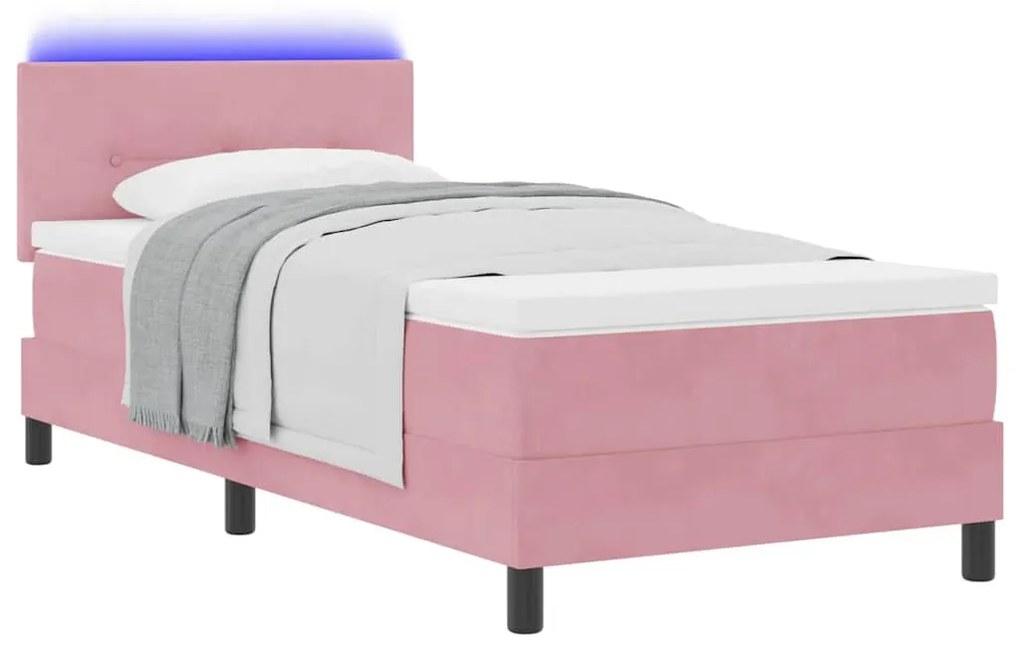 Cama Box Spring com Colchão e LED Rosa 80x200 cm Veludo