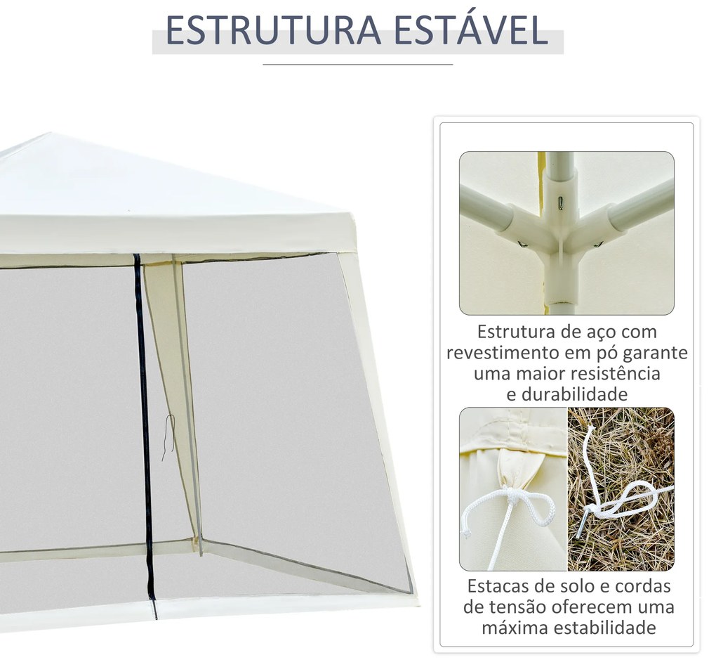 Tenda de Jardim 3x3m Tenda com 4 Partes Laterais Rede Mosquiteira com fecho Proteção UV para Patio Bege