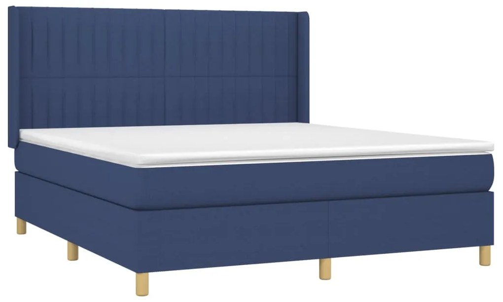 Cama box spring c/ colchão e LED 160x200 cm tecido azul