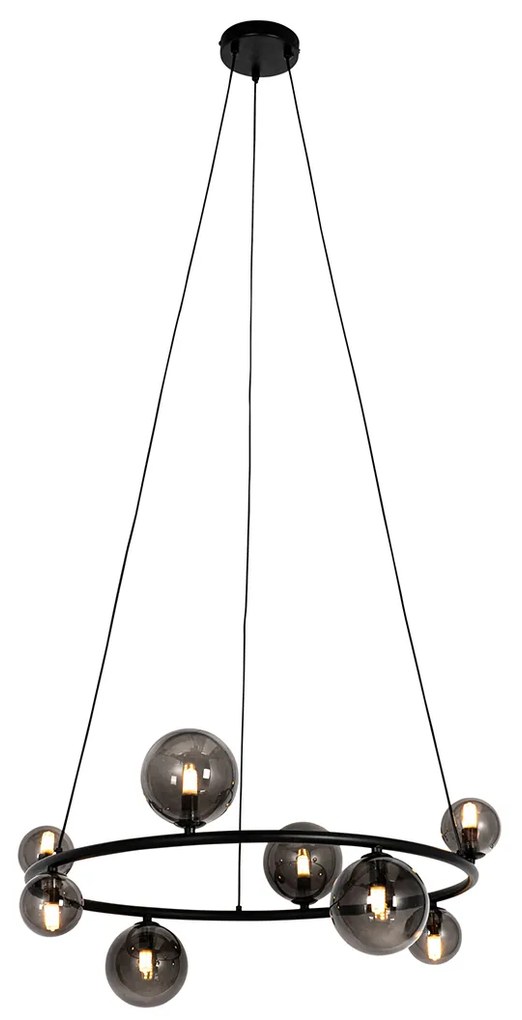 Candeeiro de suspensão preto com vidro fumê redondo 8 luzes - Monaco