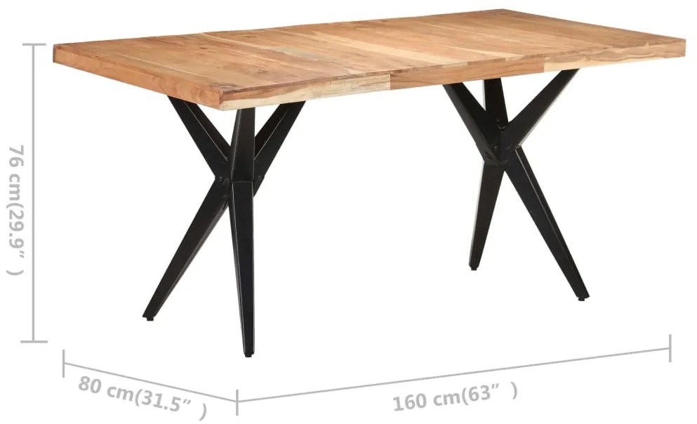 Mesa de jantar 160x80x76 cm madeira de acácia maciça