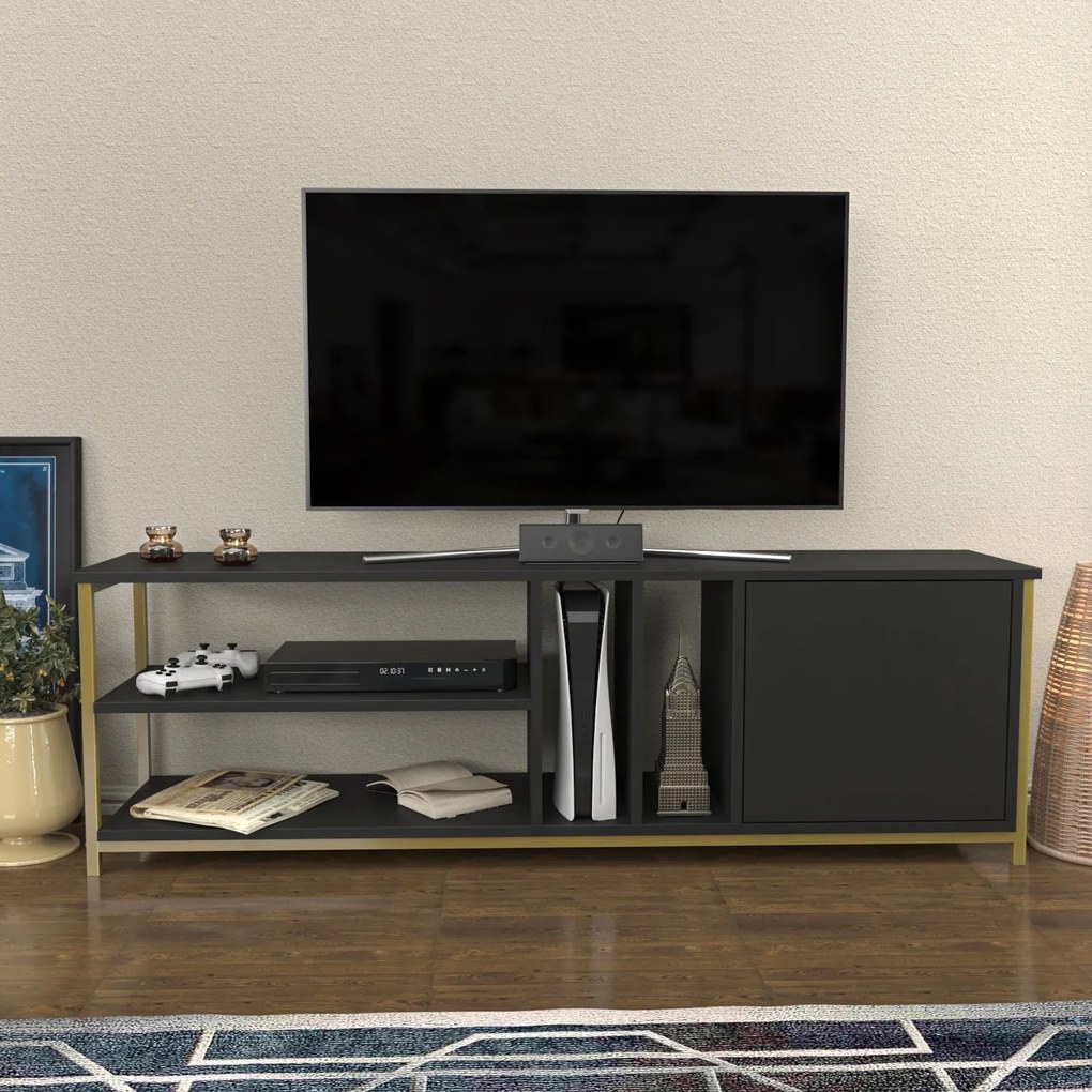 Móvel TV Stand Oneida – Dourado e Antracite – 140 cm x 35,3 cm x 50,8