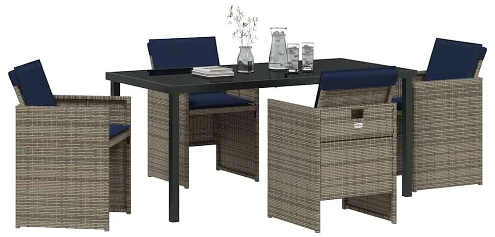 Conjunto de Jantar de Jardim com 5 Peças e Almofadas Cinza em Rattan S