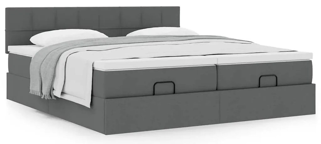 Estrutura de cama otomana com colchões tecido cinzento escuro