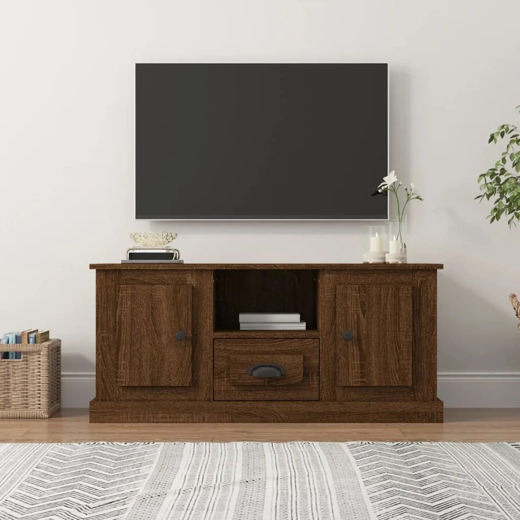 vidaXL Móvel p/ TV 100x35,5x45 cm madeira processada carvalho castanho