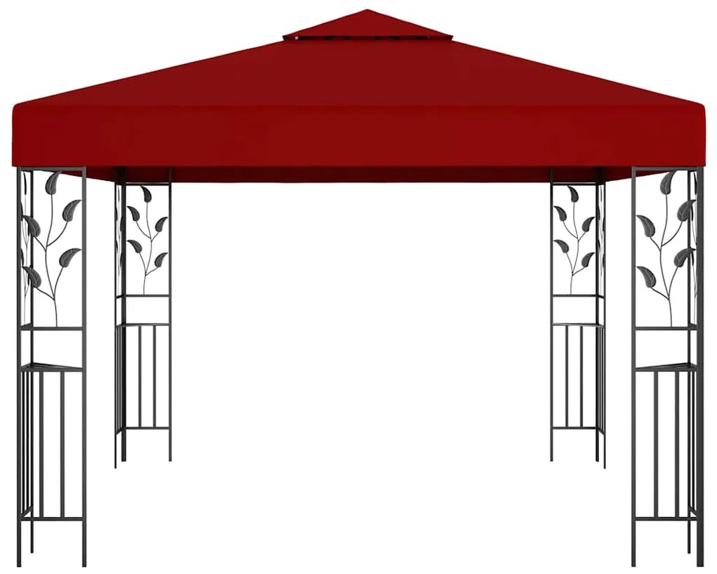 Gazebo com cordões de luzes LED 3x3 m vermelho tinto