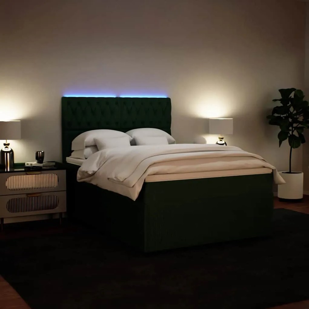 Cama com molas/colchão 160x200 cm veludo verde-escuro