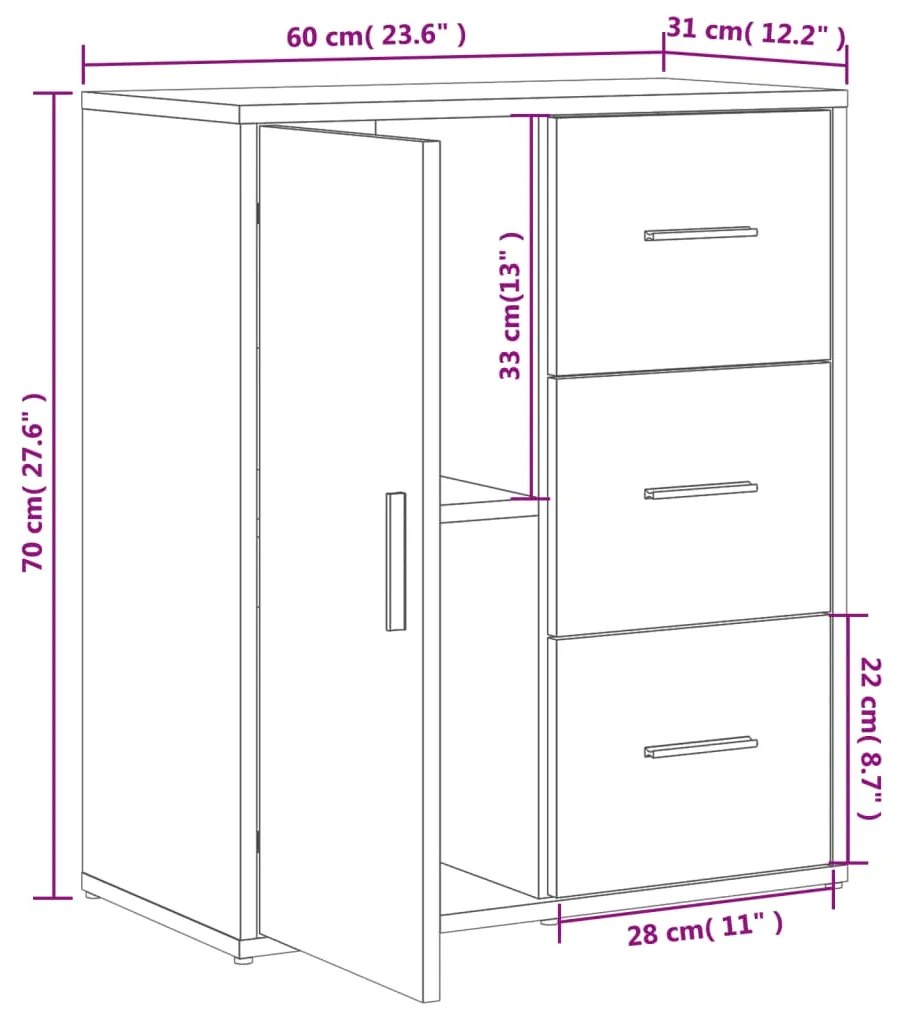 Aparadores 2 pcs 60x31x70 cm derivados madeira cinzento cimento