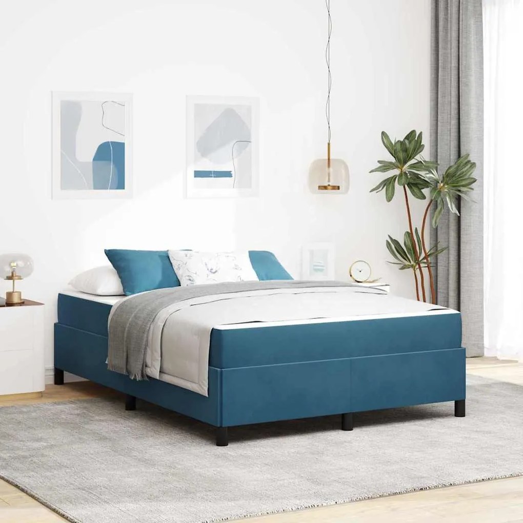 vidaXL Estrutura da Cama Azul Escuro e Branco 140 x 190 cm Veludo