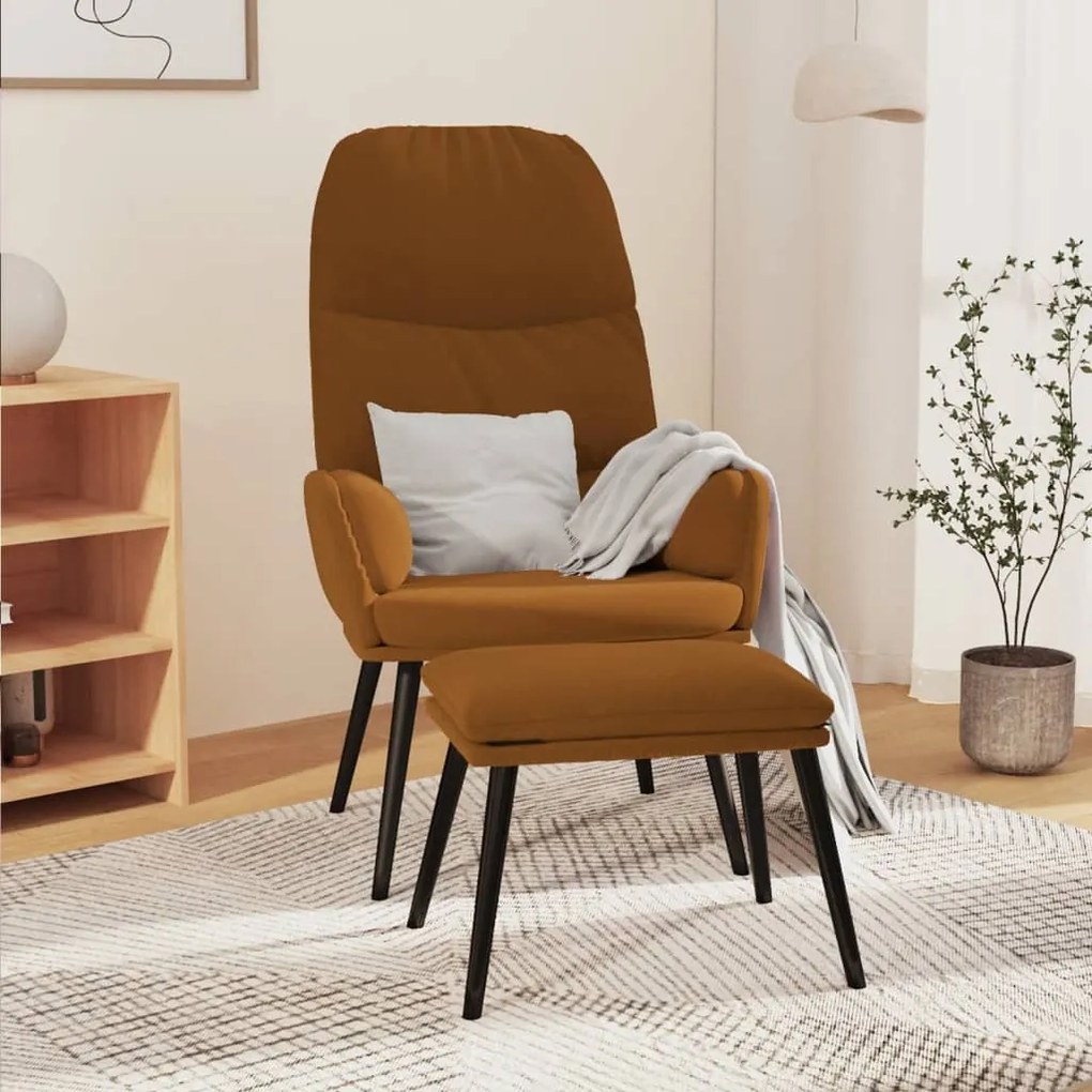 vidaXL Cadeira de descanso com banco veludo castanho