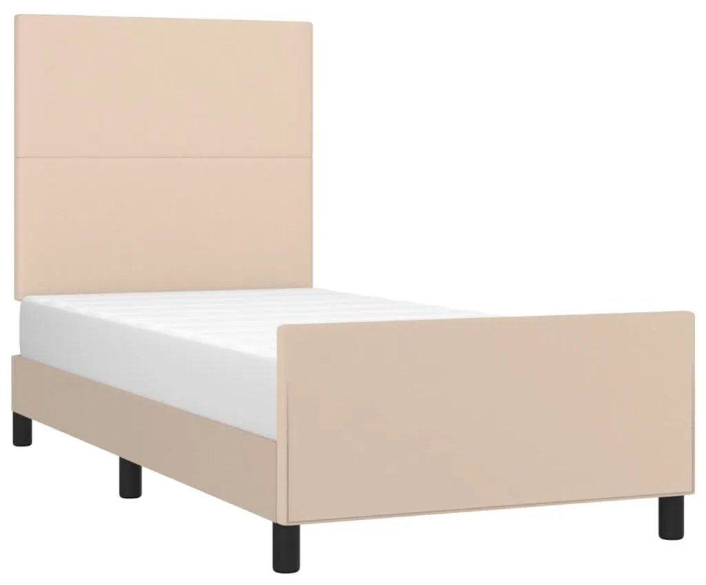 Estrutura cama cabeceira 90x200 cm couro artificial cappuccino