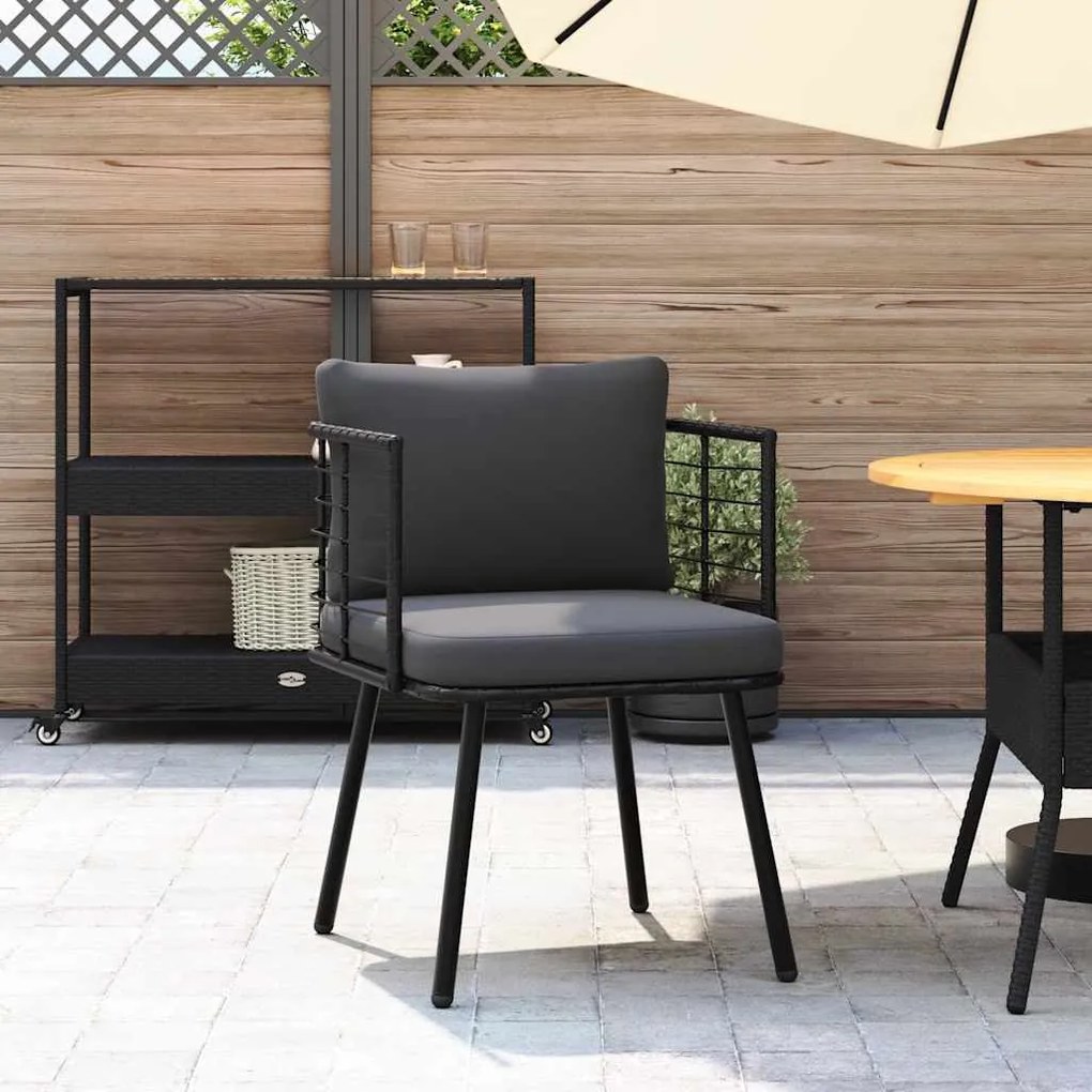 Cadeira de jardim com almofadões vime PE preto