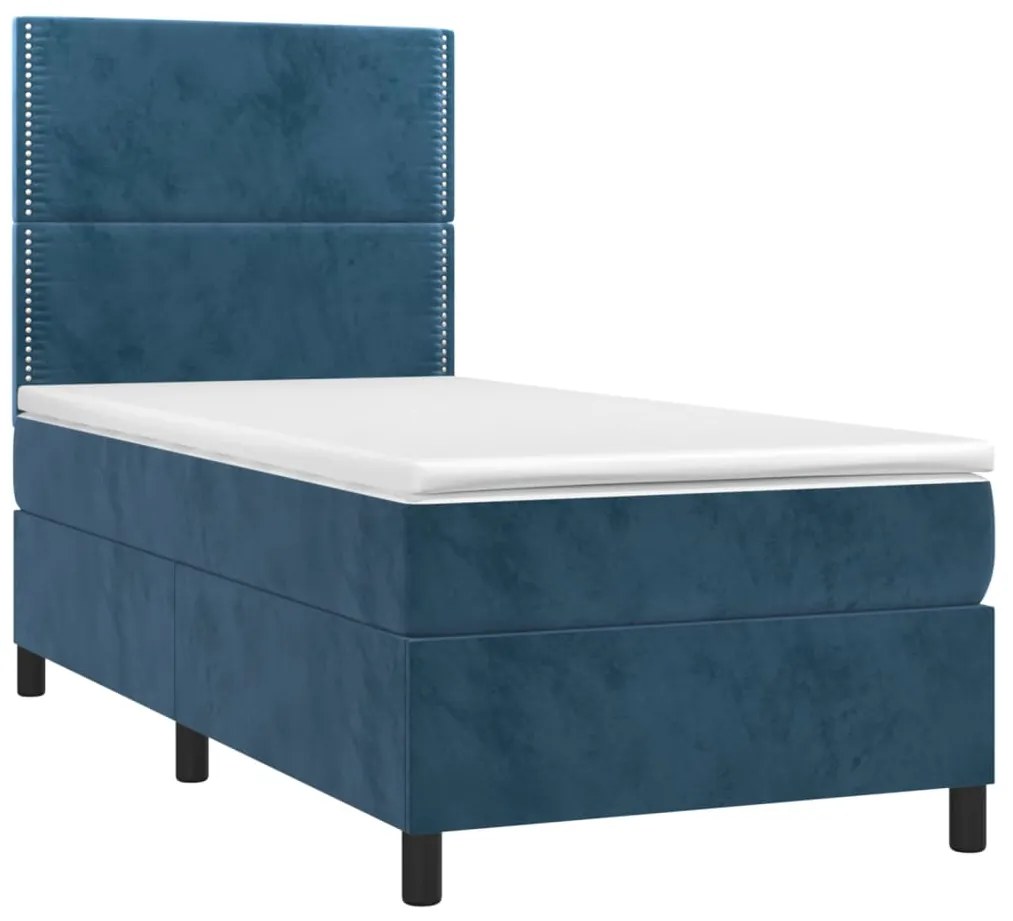 Cama com molas/colchão 100x200 cm veludo azul-escuro