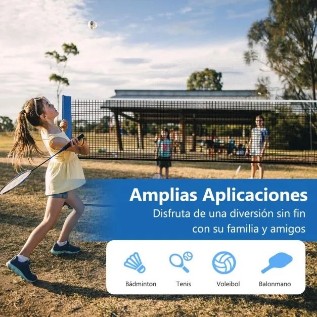 Rede de Badminton 420 cm Portátil Ajustável em Altura com Postes, Bolsa de Transporte e 2 Penas para Interior e Exterior  Azul
