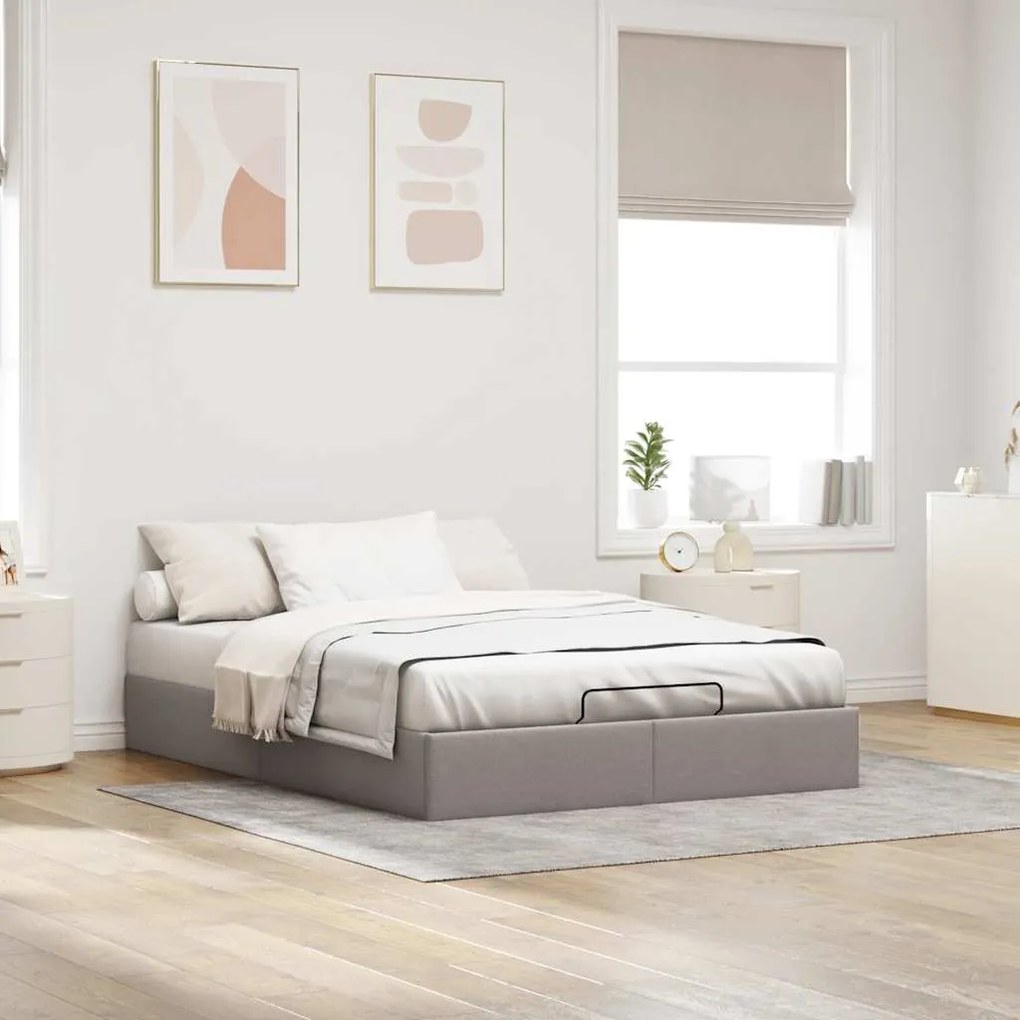 Estrutura de cama otomana sem colchão 140x200cm tecido cinzento