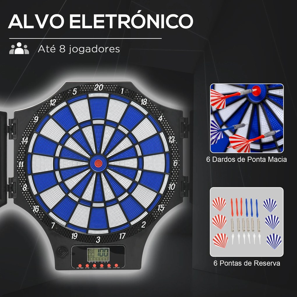 Alvo Eletrónico Dobrável com 31 Jogos para 8 Jogadores com 6 Dardos e 6 Pontas de Substituição Ecrã LCD 83x4x45 cm Preto