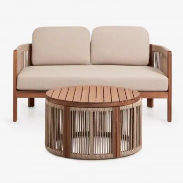 Conjunto De Jardim Com Sofá De 2 Lugares E Mesa De Centro Em Madeira De Acácia Serel Castanho Areia Claro - Sklum