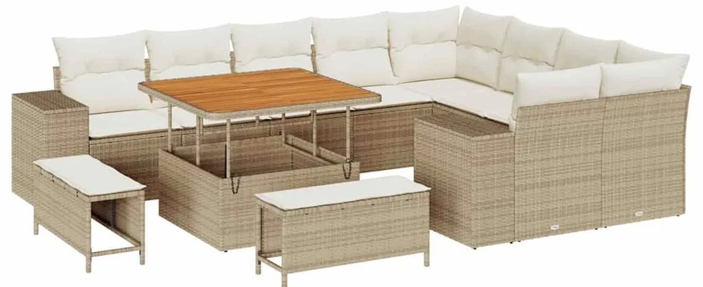 Conjunto de Sofá de Jardim vidaXL 12 Peças com Almofadas Bege Polyratt