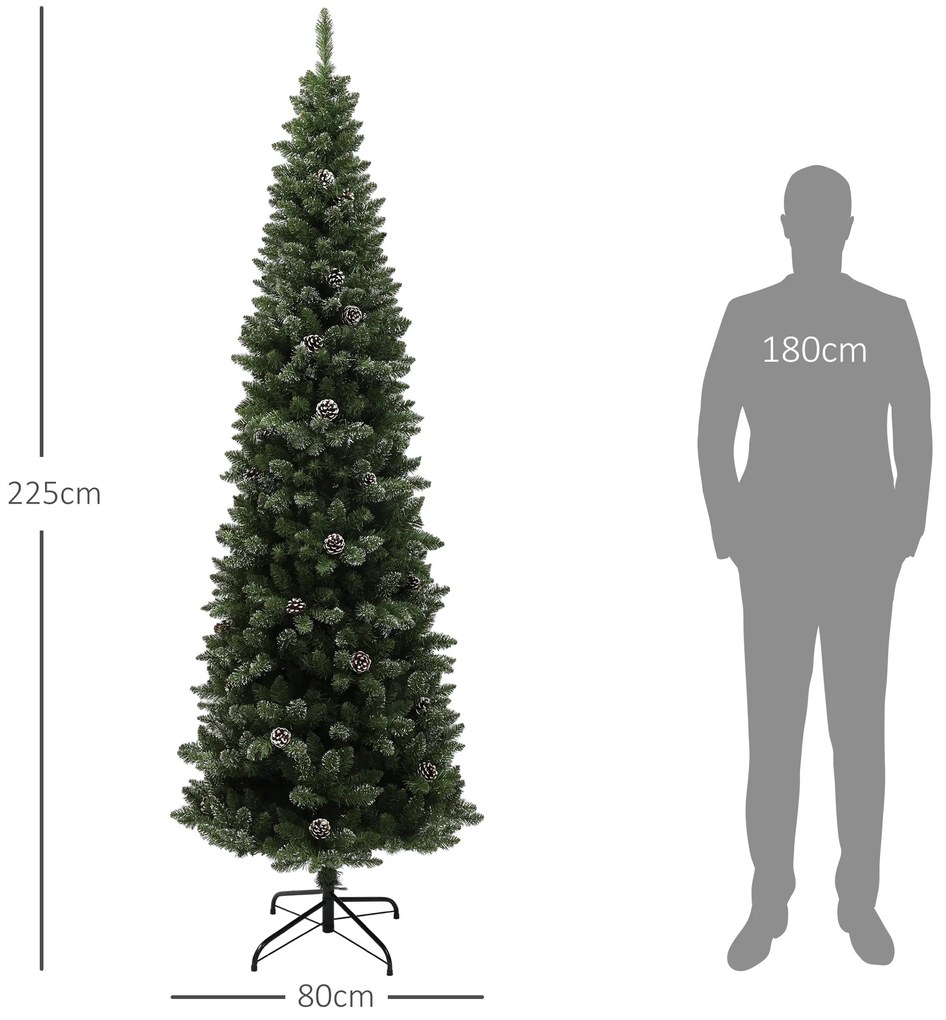 Árvore de Natal 225 cm Árvore de Natal Artificial com 980 Ramos e Suporte de Metal Árvore de Natal para Interior Verde