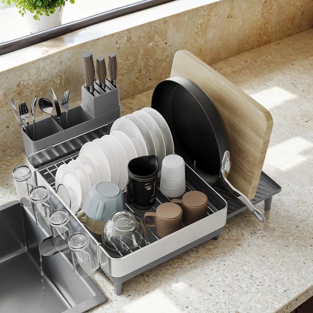 Escorredor de pratos, extensível (31,7-54,9) x 48,6 x 23,7 cm prateado-preto