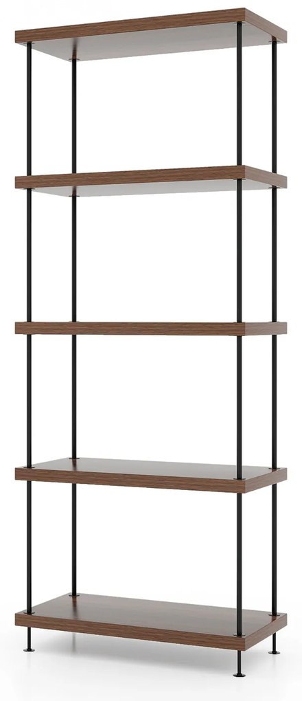 Carrinho de armazenamento com rodas de 4 níveis, carrinho de cozinha fino com rodas, prateleiras abertas e alça - marrom rústico